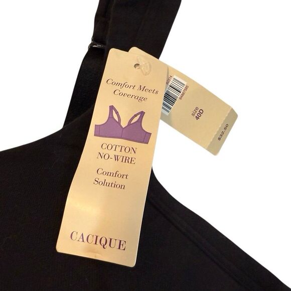 Cacique Cotton No Wire Bra 40D Black Comfort Wireless Soft Molded Pads Support - Picture 6 of 6